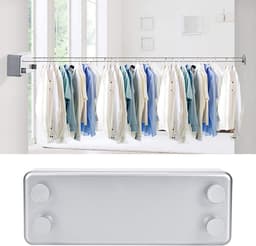Dailygoods- Kledinglijn Oprolbaar 4 m - Waslijn Uittrekbaar - Aluminium en Roestvrij Staal - Geschikt voor Binnen - Eenvoudig te Installeren - Voor Kleding en Quilts — thumbnail 2