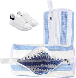 Waszak voor Schoenen met Dubbele Rits en Vakken - Ideaal voor Sneakers en Schoenonderhoud, Bescherming en Reiniging (Blauw + Wit) — thumbnail 3
