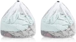Set van 2 waszakken van mesh – machinewasbaar – met trekkoord – reiswaszakken van mesh – witte waszakken met trekkoord – geschikt voor het opbergen van kleding thuis, op de studentenkamer, in hotels en op reis – afmetingen: 30 x 40 cm — thumbnail 1