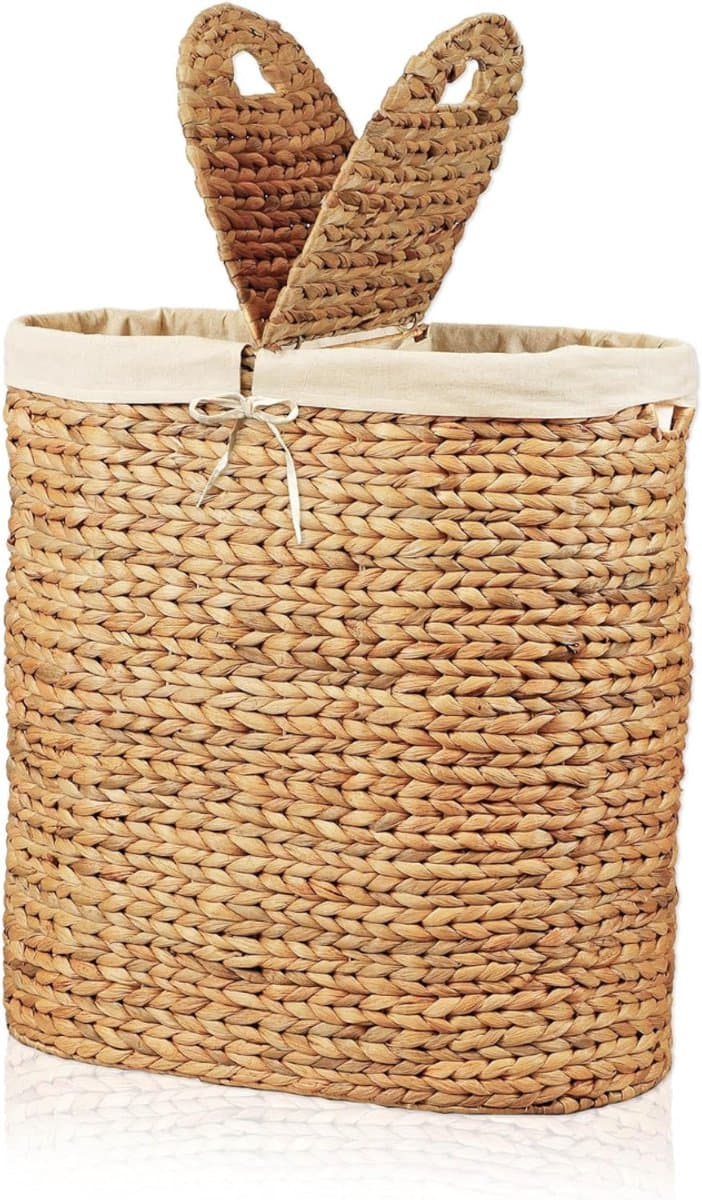 Rieten Wasmand met Deksel - 54x30x56 CM — afbeelding 1