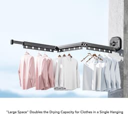 Dailygoody - Wandgemonteerd Droogrek - Ruimtebesparend Wasgoedrek - Intrekbaar en Inklapbaar - Drievoudig grijs - Geschikt voor Kleding - Ideaal voor — thumbnail 3
