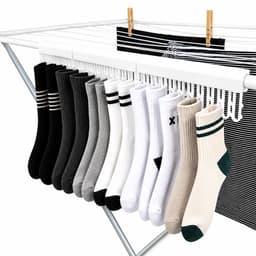 2 Stuks Sokkenknijpers Voor Droogrek - Sokkenhanger Voor Wasrek - Wasknijperstrip Voor Droogrek - Ruimtebesparende Sokkendroger - Handige Wasrek Accessoire - Geschikt Voor 12 Sokken Per Clip - Set Van 2 Stuks - Wit — thumbnail 1