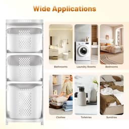 Wasmand met wielen, wassorteerder met verdiepingen, waswagen, wasverzamelaar, wassorteerder, plastic met legplank voor badkamer, wasruimte, keuken — thumbnail 3