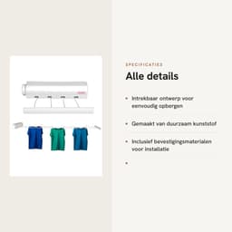 Dailygoods- Waslijn Intrekbaar - Draagbaar Droogrek - Flexibel Muurmodel - Automatisch Telescopisch Ontwerp - Voor Binnen/Buiten - Belastbaar tot 8 kg — thumbnail 4