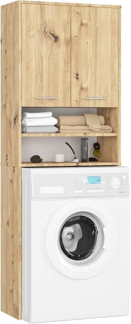AKORD Washing machine conversion cabinet FIN 64 cm | with 2 doors | hanging washing machine cabinet | top unit | conversion cabinet | W 64 x H 180 x D 30 cm | weight 29.5 kg | Artisan Oak | White — thumbnail 5