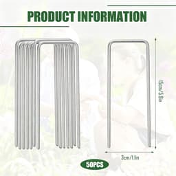 50 stuks grondankers - 150 x 30 x 3 mm - zilver U-vormige tuinharingen - vloeranker - stabiel - bevestigingsanker - grondhaken - tuinharingen - grondnagels - stabiel voor kunstgras - tuinvlies - gazonrooster - omheining — thumbnail 2