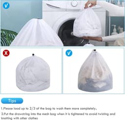 2 stuks waszakken, waszak met trekkoord, fijnmazige zak, speciale waszak met trekkoord, verdikte, vormvaste waszak met trekkoord, waszak van netstof, 40*50cm geschikt voor het wassen van blouses/korte mouwen/badlakens (wit) — thumbnail 5