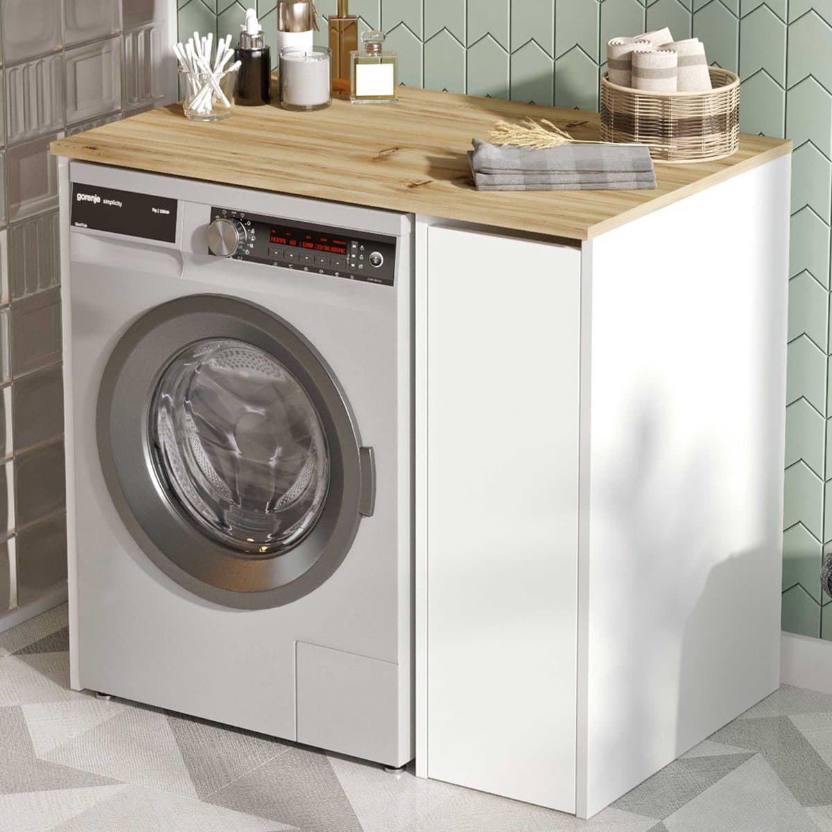 SA1 Badkamerkast | 100% MELAMINE | Walnoot, Wit - Emob - Wasmachine Ombouw - Wit; Bruin - Melamine; Spaanplaat — afbeelding 1