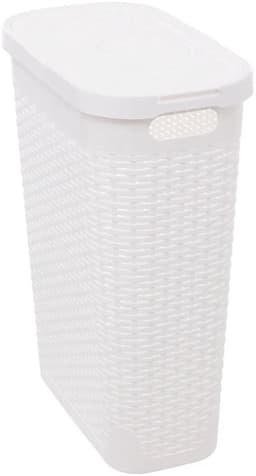 5Five Smalle Wasmand met deksel Rotan - 3x - wit - gevlochten kunststof - 40 liter - 26 x 46 x 60 cm — thumbnail 3