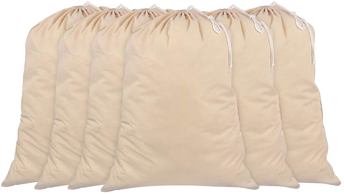 Ibenzoa® Extra Grote Natuurlijke Kleur Katoenen Waszakken Set van 6 met Trekkoordsluiting — afbeelding 1