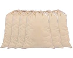 Ibenzoa® Extra Grote Natuurlijke Kleur Katoenen Waszakken Set van 6 met Trekkoordsluiting