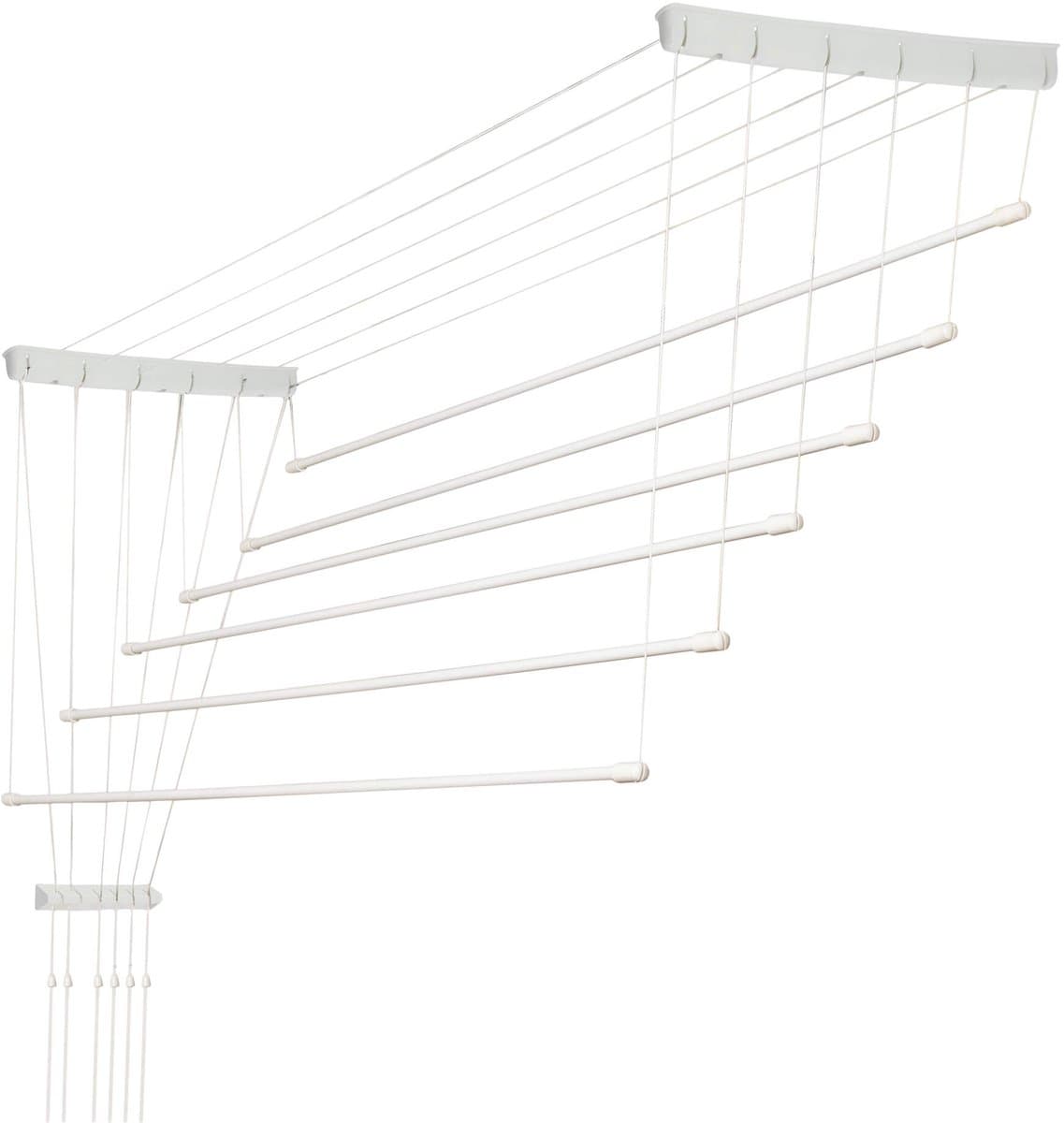 KADAX Plafondwasdroger, wasdroger voor het plafond 6, wanddroger met polyethyleen beklede stalen spijlen, plafonddroger, draagvermogen 12 kg (6x 120/wit) — afbeelding 1