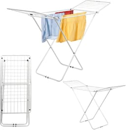 KADAX Droogrek met vleugels, drooglengte 18 m/23 m, luchtstroomdroogrek van gepoedercoat staal, inklapbaar droogrek (wit/2-vleugels) — thumbnail 1