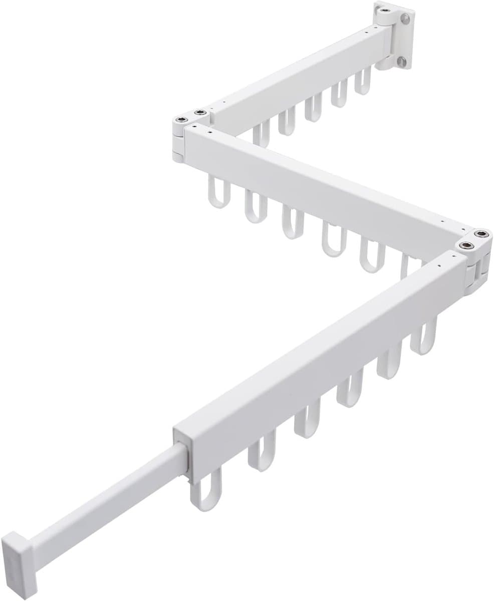 Uittrekbaar droogrek - wandmontage - multifunctioneel - 128 cm - wit - aluminium — afbeelding 1
