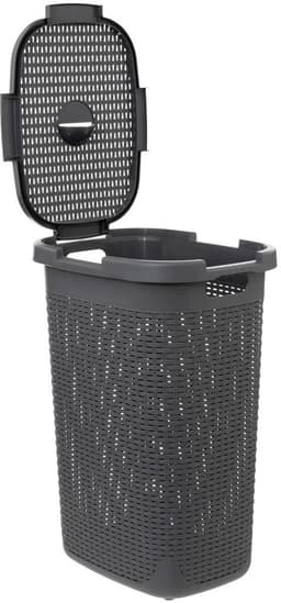 5Five Wasmand met deksel Rotan - donkergrijs - gevlochten kunststof - 60 liter - 45 x 35 x 66 cm — thumbnail 3