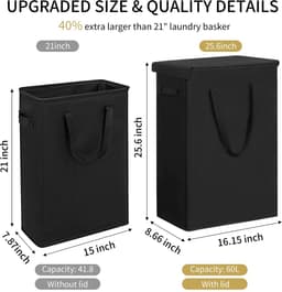 Unyqoos® Stijlvolle en Ruimtebesparende Wasmand voor Strakke Opbergruimtes, 60 Liter Capaciteit — thumbnail 2