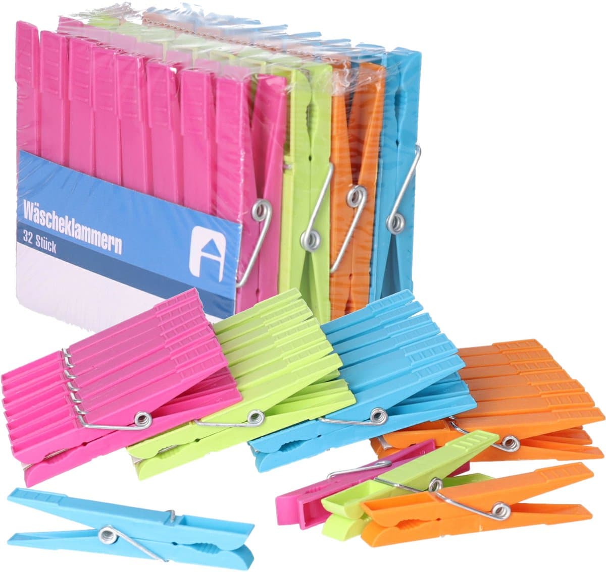 Wasknijpers - 96x stuks - gekleurde knijpers / wasspelden - Kunstof — afbeelding 1