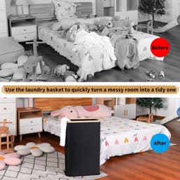 60 liter wasmand met deksel en handvat - Opvouwbaar en afneembare binnenzak - Smal ontwerp voor slaapkamer, badkamer en wasruimte (zwart) — thumbnail 2