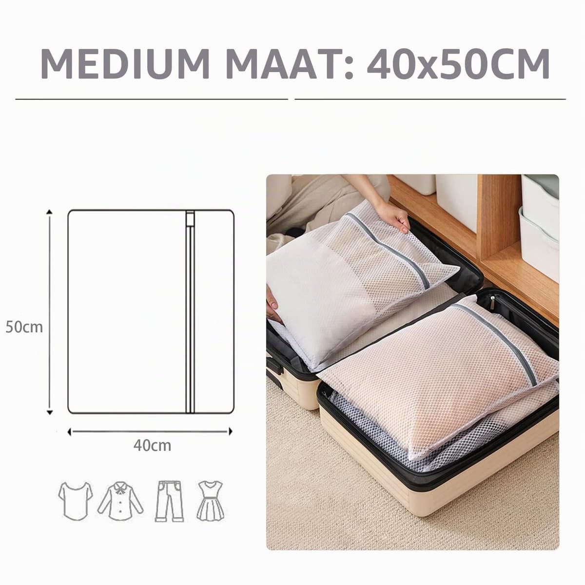 Wasnet - Mesh - Met rits - 40 x 50 cm - Set van 2 — afbeelding 1