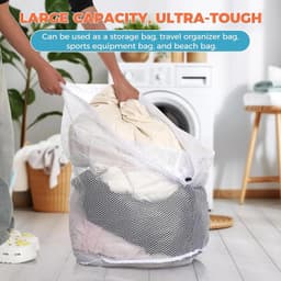 Wasnetzakken - Wit/Zwart - 60 x 90 cm - Polyester Met Trekkoord - Voor Vuile Kleding en Beddengoed — thumbnail 3