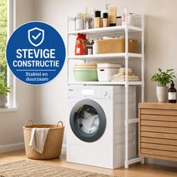 Nexxt Wasopbouw Wasmachinerek met Opbergruimte - 72 x 26 x 162 cm - Wit - Opbergrek Boven Wasmachine met Haken — thumbnail 2