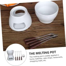1set Ceramic Melting Stove Set Voor Thuis Voor Chocolade Kaas Boter Met Inclusieve Vorken Duurzaam Sterk Voor Fondue Smeltende Snacks — thumbnail 2