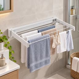 OKWISH Wanddroogrek - Wasrek/Droogrek Hangend – Uitklapbaar Met 90 Graden Vouwfunctie– Voor Wasgoed En Handdoeken – 70 x 37,5 x 10 Cm – Kunststof En Roestvrij Staal – Wit — thumbnail 5
