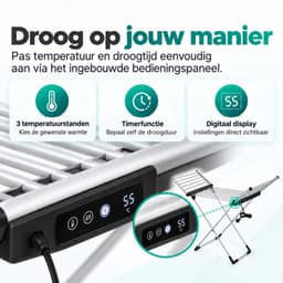 DreamGoods Elektrisch Droogrek - Instelbare Verwarming & Timer - Verwarmd Wasrek Inklapbaar - Duurzaam Drogen - Verwarmd Droogrek - Elektrisch Wasrek - Wasrek Inklapbaar - Droogrek met Verwarming Energiezuinig — thumbnail 2