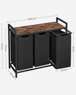 Tremeo 3 Vaks Wasmand - Wassorteerder - Zwart - Met opbergplank - 114L Capaciteit - Uittrekbare waszakken - Wasbox - 92x33x72 cm — thumbnail 3