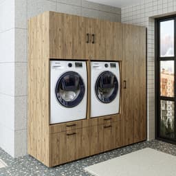 Roomart SERIE 2 Wasmachine Ombouwkast 194x205 cm - Dubbele Kast met Hoge Kast 60 - Eiken — thumbnail 2