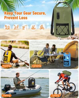Dry Bag Rugzak 20L/30L, Waterdichte Zakken met Telefoon Dry Bag, Drijvende Strandtas Natte Zakken voor Zwemmen, Camping, Varen, Kajakken, Vissen, Olijfgroen, 30 L, Droge Zak — thumbnail 3