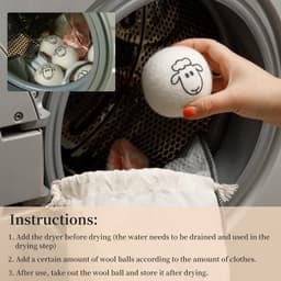 Wollen droogballen - Droogballen voor de wasdroger (6 stuks) - Herbruikbaar - Verkort de droogtijd en bespaart energie - Antistatische, natuurlijke wasverzachter - Inclusief opbergtas — thumbnail 2