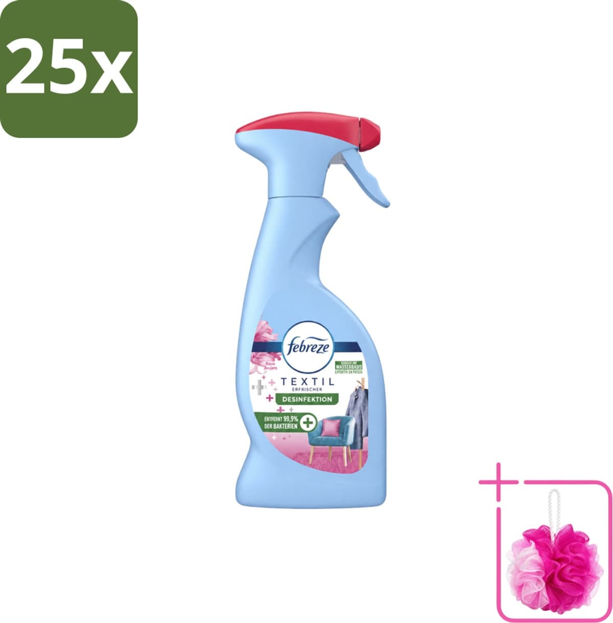 25 x Febreze – Textielspray – Roze Anjers – 375 ml - Bulkverpakking - Textielgeur - Douchemop - Textielverzorging — afbeelding 1