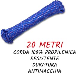 Waslijn, 20 meter, sterk en vuilafstotend propyleentouw, robuust en duurzaam voor buiten en binnen, ideaal voor tuin, camping en thuis (blauw) — thumbnail 3