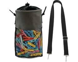 Bag voor waslijn met hanger, zwarte mesh peg tas met sluitkoord en schouderriem voor wasknijpers, indoor outdoor haringen organisator opslag gebruik