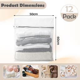Set van 12 Grote Waszakken 50 x 60 cm, Wasnet voor Wasmachine met Rits, Ideaal voor Jassen, Dekbedden en Reisopslag — thumbnail 5