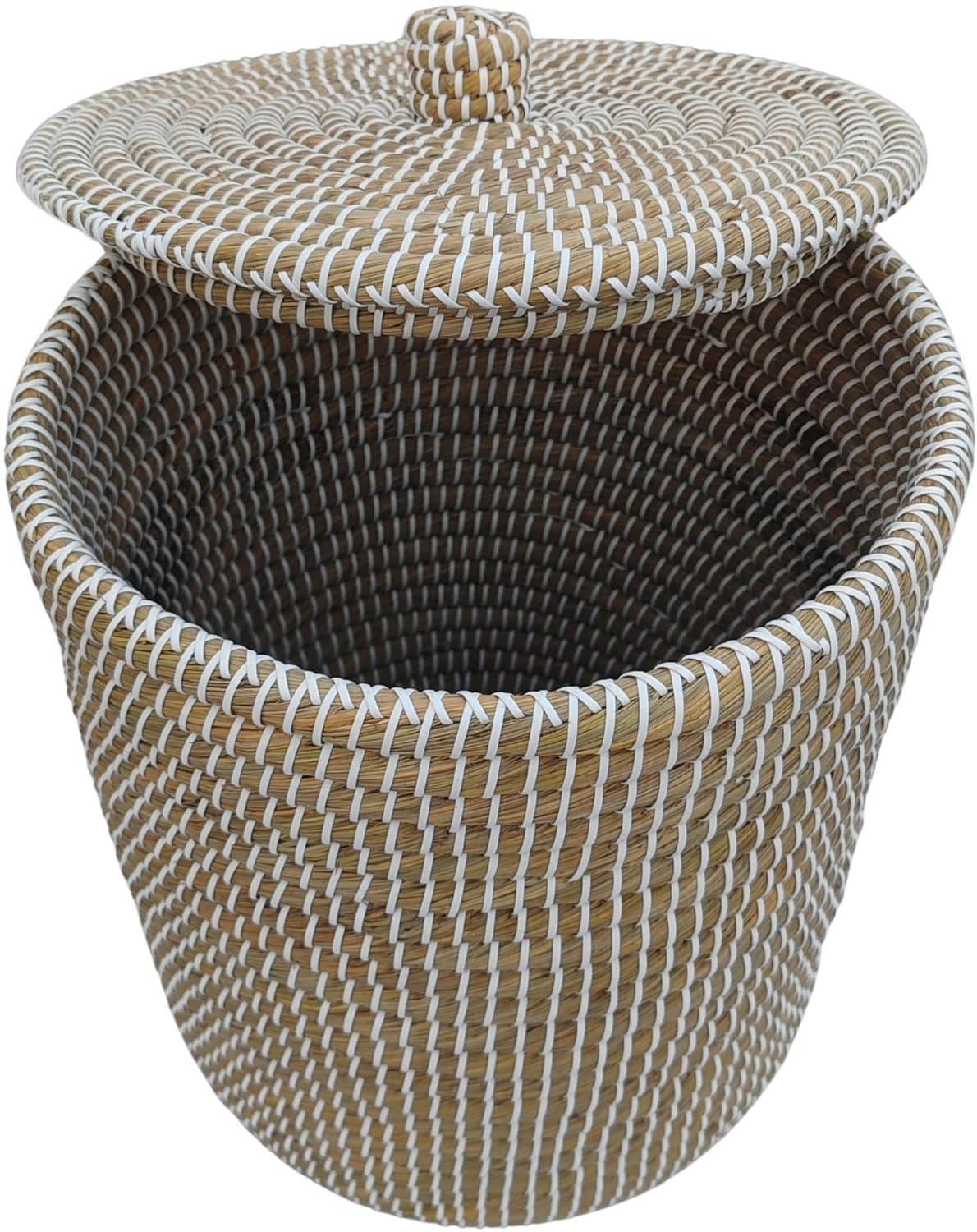 Wasmand met deksel – zeegras – 65 liter – naturel wit — afbeelding 1