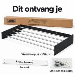 Lacardia Wanddroogrek Inklapbaar 100 cm - Wasrek Hangend - Zwart - Wandgemonteerd Droogrek met 5 Meter Drooglengte — thumbnail 2