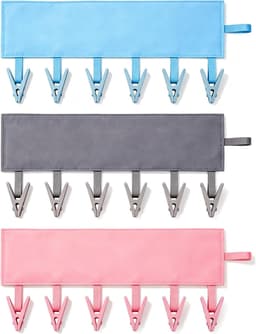 Reiskledinghanger 3 stuks, opvouwbaar wasrek met 6 knijpklemmen per stuk, draagbare waslijn klemhanger voor koffer, badkamer, hotel, camping, voor handdoeken, badkleding, sokken en ondergoed, 33 cm — thumbnail 1