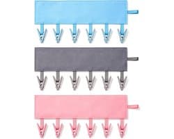 Reiskledinghanger 3 stuks, opvouwbaar wasrek met 6 knijpklemmen per stuk, draagbare waslijn klemhanger voor koffer, badkamer, hotel, camping, voor handdoeken, badkleding, sokken en ondergoed, 33 cm
