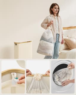 Wasmand 65 liter inklapbaar met deksel wasmand voor wasgoed smal design waterafstotend bamboe handvat — thumbnail 2