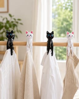 Wasknijpers in kattendesign, groot en robuust, antislip, perfect voor het ophangen van dekens, gordijnen en handdoeken, praktisch voor thuis en op reis — thumbnail 4