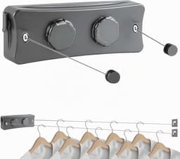 Waslijn, 5.1m verstelbaar waslijn voor binnen, dubbelewaslijn perforator en wandhouder voor balkon, binnen, keuken, badkamer — thumbnail 3