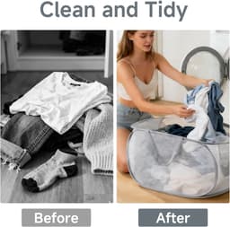 Wasmanden, 70 l + vuile wasmand met handgrepen, pop-up in wasmand, grote capaciteit, opvouwbaar en draagbaar, voor wasruimte, wasruimte, huis, slaapzaal — thumbnail 3