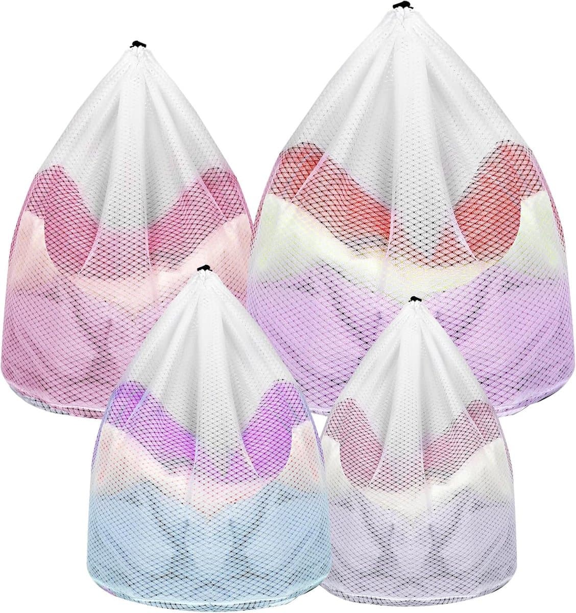 SnelShoppen - 4 Stuks Wasnetten Set - Grote Waszakken met Koordstopper - Herbruikbare Mesh Waszakken voor Ondergoed, Bh's, Kleding - 30x40 cm t/m 60x8 — afbeelding 1