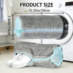 Wasmachine, herbruikbaar, waszak met ritssluiting, robuuste waszak, beschermt zowel schoenen als wasmachine (2 stuks, grijs) — thumbnail 2
