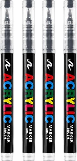 4 stuks textielverf, zwart, wasbare textielvilt, acrylstiften, textielmarkers, acrylstift, zwarte marker, geschikt voor T-shirts, stoffen tassen, kleding en textiel — thumbnail 1