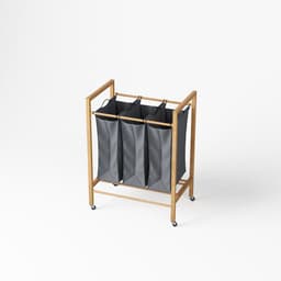 MEUNIQ bamboe wassorteerder met 3 vakken, uitneembare waszakken en wielen – 90 liter wasmand voor badkamer, slaapkamer of wasruimte – antraciet/naturel — thumbnail 5