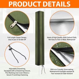 Rotating Clothesline Bescherming - Waterdichte 420D Oxford Stof Cover met Rits en Trekkoord voor Buitenkledinglijn en Tuinparasol, Ideaal voor Buitengebruik — thumbnail 5