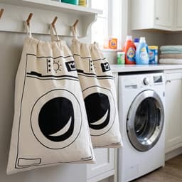 2 Stuks Waszakken met Wasmachine Print - Wasgoed Opbergtas met Trekkoord - Badkamer Was Zak - Laundry Bag - wit-zwart - 65 x 47 cm — thumbnail 3